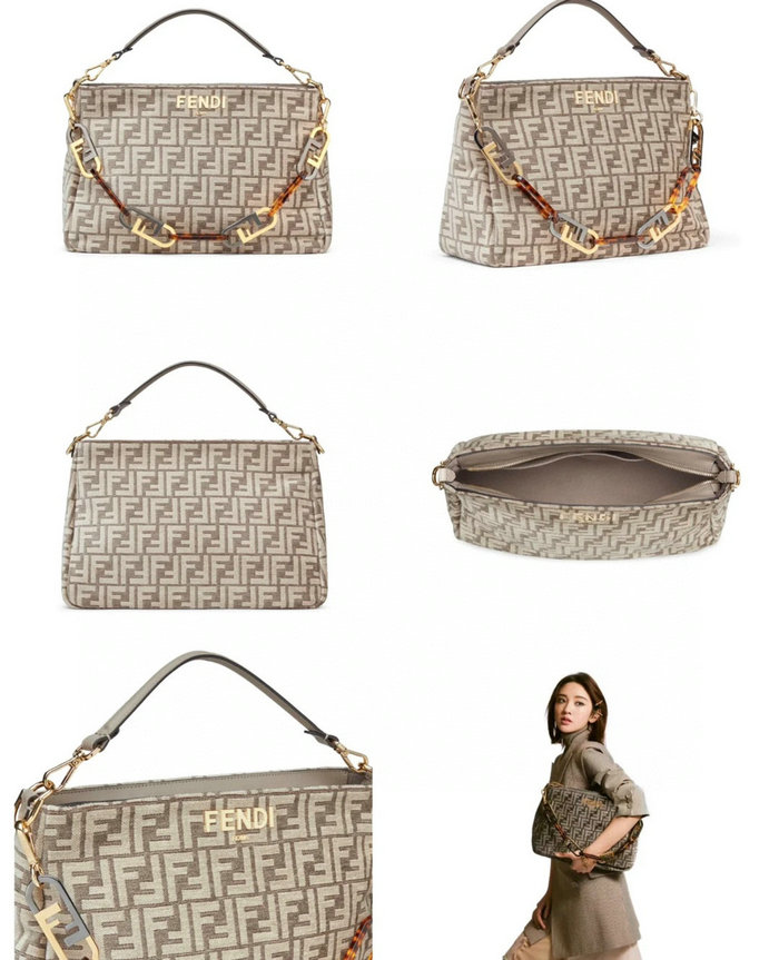 Fendi O'Lock Zip tapestry fabric bag Beige F8580