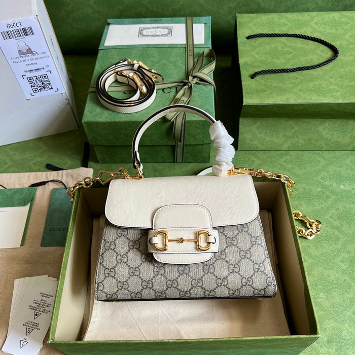 Gucci GG Supreme Horsebit 1955 top handle bag White 703848