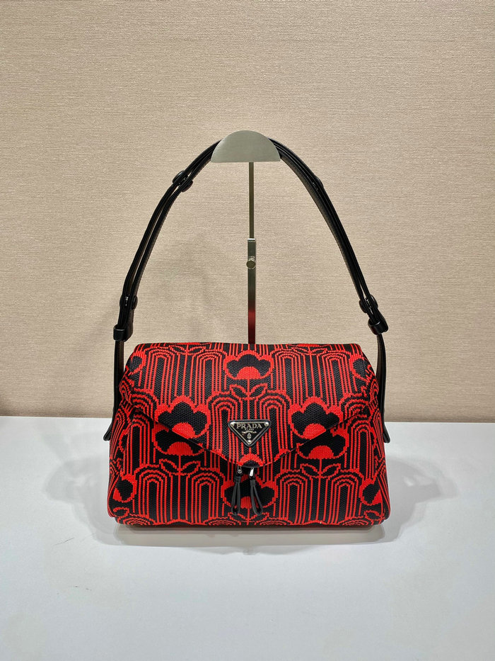 Prada Jacquard knit and leather Prada Signaux bag Red 1BC165