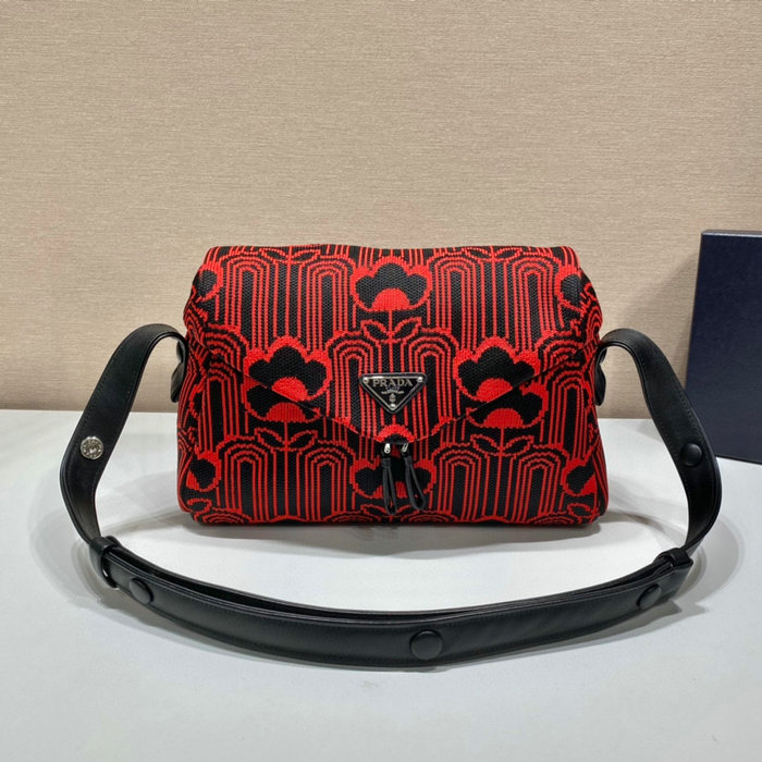 Prada Jacquard knit and leather Prada Signaux bag Red 1BC165