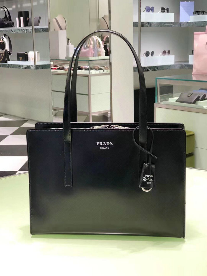 Prada Re-Edition 1995 brushed-leather medium handbag Black 1BA350