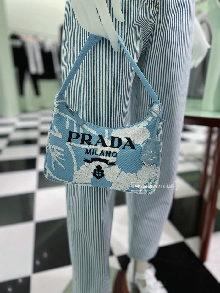 Prada Re-Edition 2000 embroidered drill mini bag Blue 1NE515