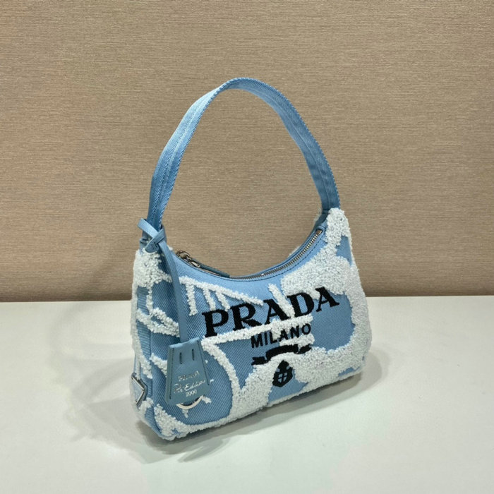 Prada Re-Edition 2000 embroidered drill mini bag Blue 1NE515