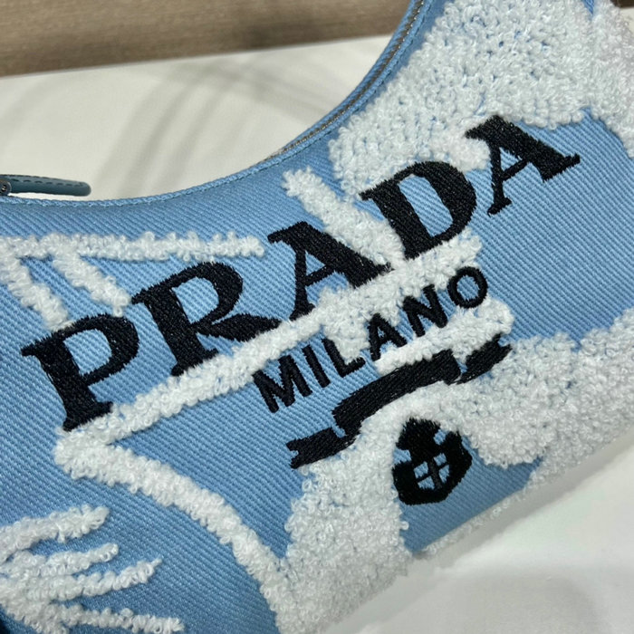 Prada Re-Edition 2000 embroidered drill mini bag Blue 1NE515