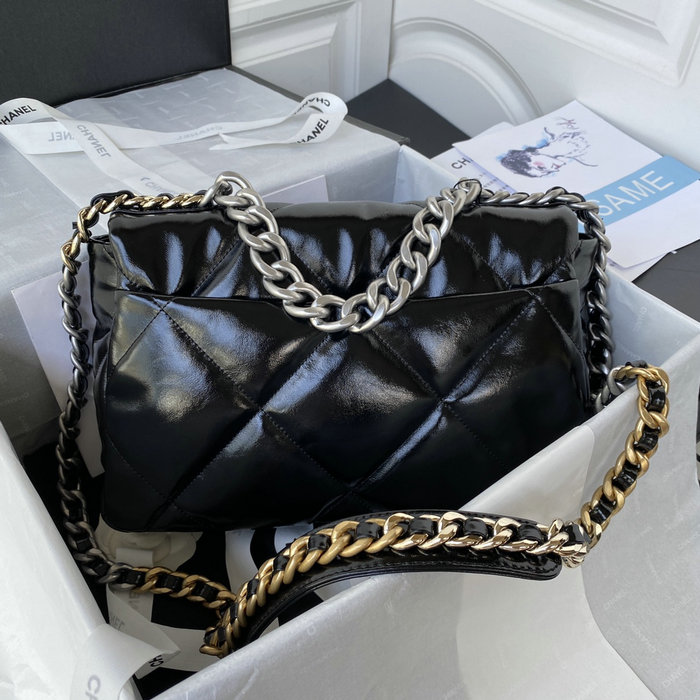 Chanel 19 Glossy Calfskin Large Flap Bag Black AS1161