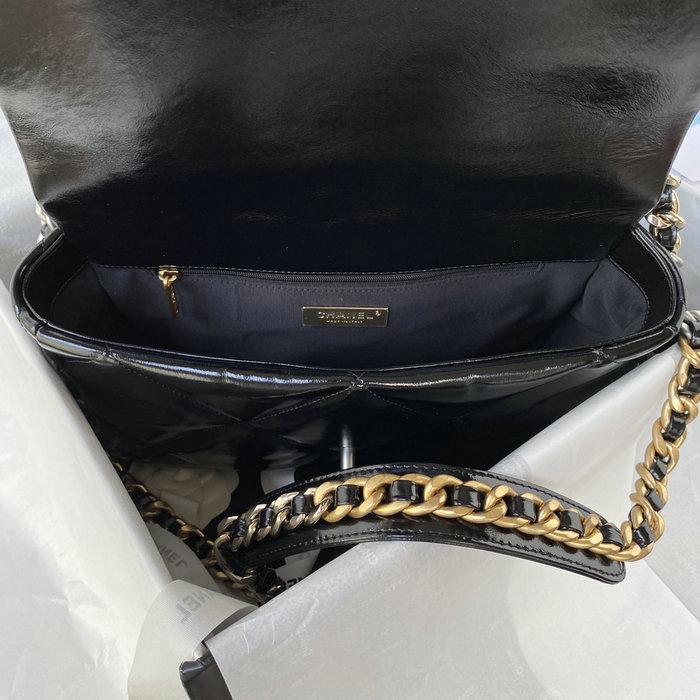 Chanel 19 Glossy Calfskin Large Flap Bag Black AS1161