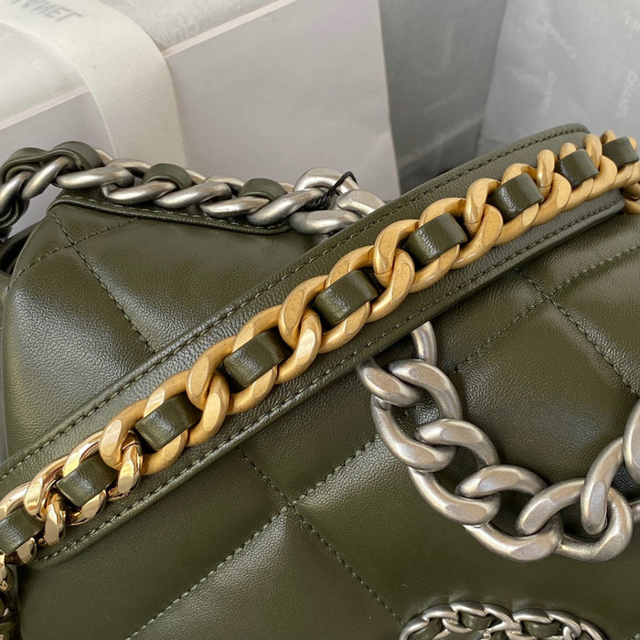 Chanel 19 Lambskin Flap Handbag Khaki AS1160