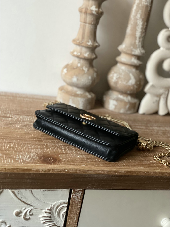 Chanel Lambskin Chain Wallet Black AP81224