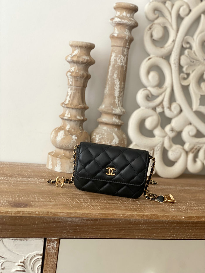 Chanel Lambskin Chain Wallet Black AP81228