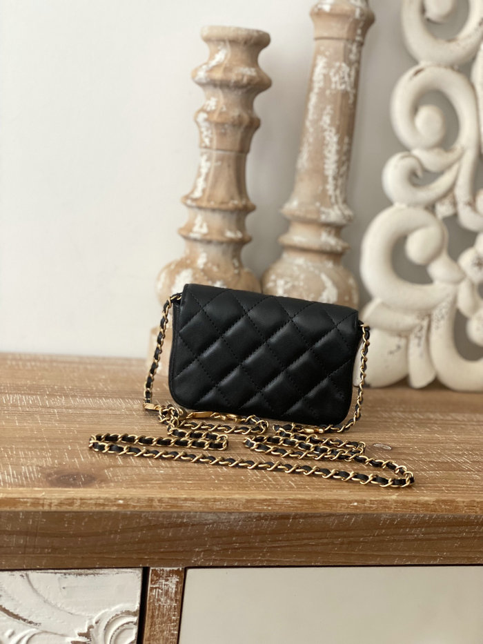 Chanel Lambskin Chain Wallet Black AP81228