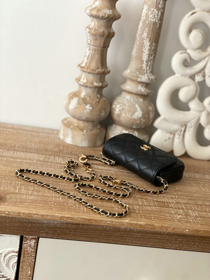 Chanel Lambskin Chain Wallet Black AP81228