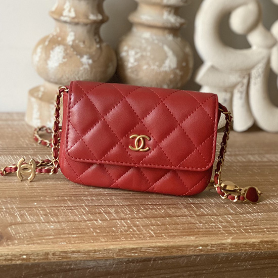 Chanel Lambskin Chain Wallet Red AP81228