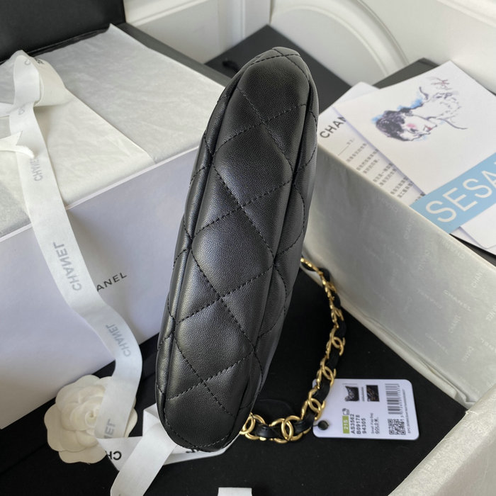 Chanel Lambskin HOBO HANDBAG Black AS3562