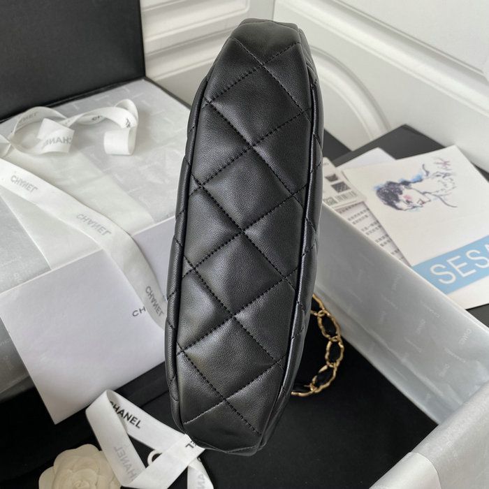 Chanel Lambskin HOBO HANDBAG Black AS3631