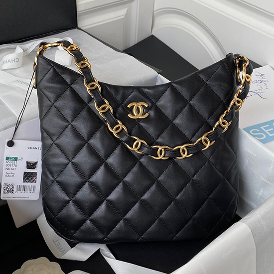 Chanel Lambskin HOBO HANDBAG Black AS3631