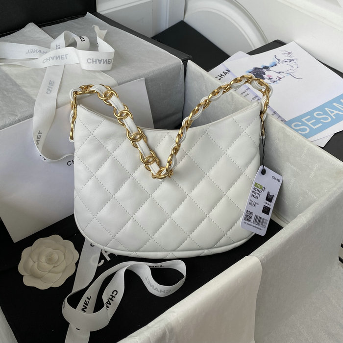 Chanel Lambskin HOBO HANDBAG White AS3562