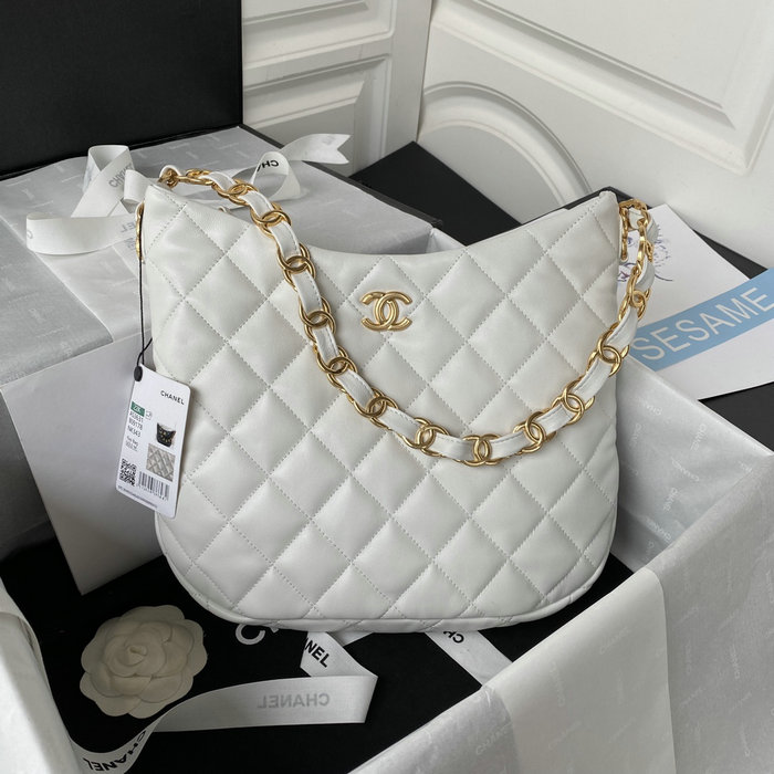 Chanel Lambskin HOBO HANDBAG White AS3631