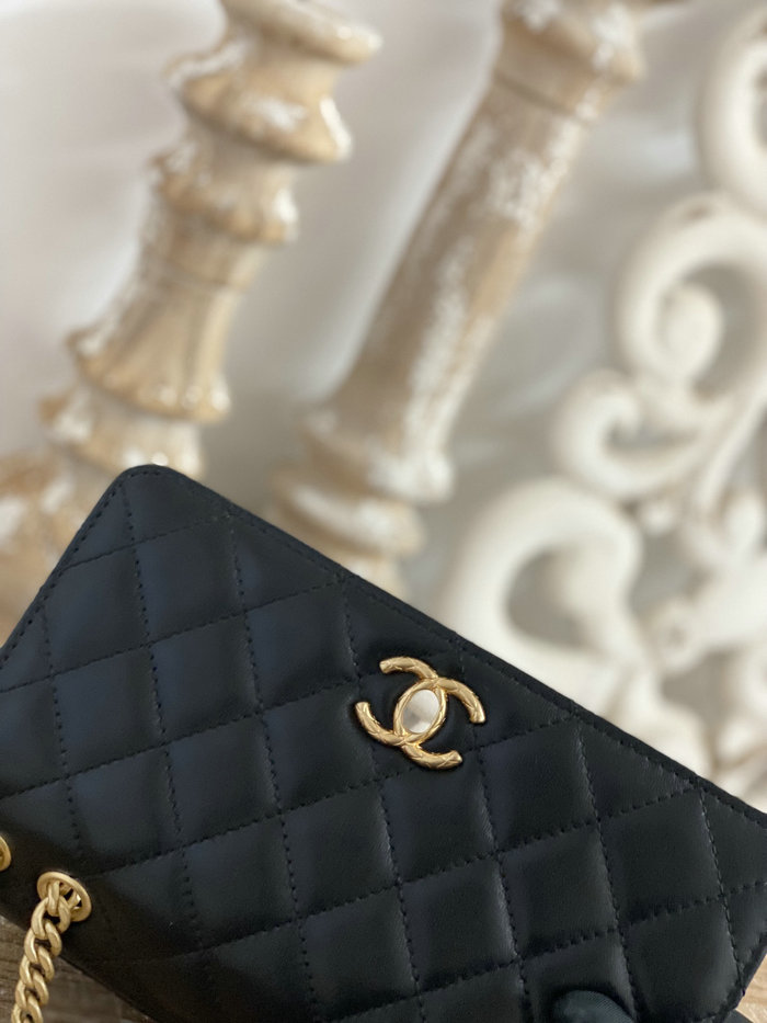 Chanel Lambskin Woc Chain Wallet Black AS81221