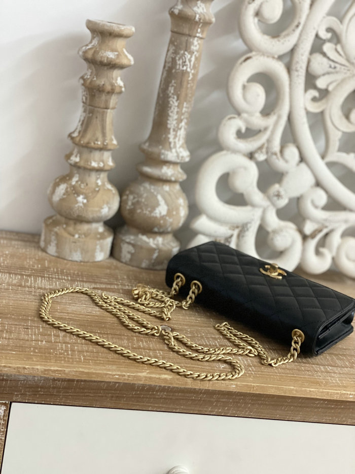 Chanel Lambskin Woc Chain Wallet Black AS81221