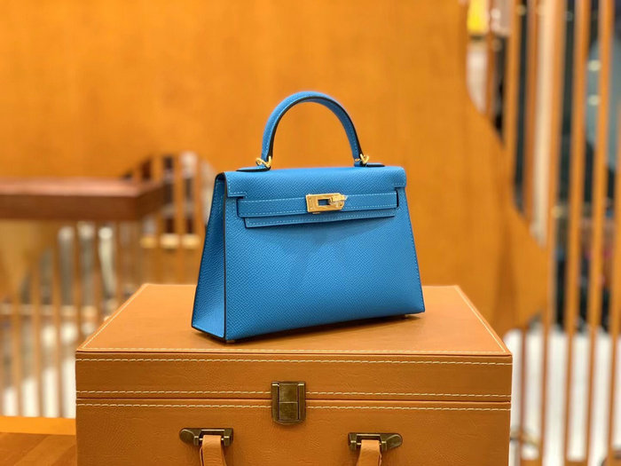 Hermes Mini Kelly II Bag Blue Hydra H82401