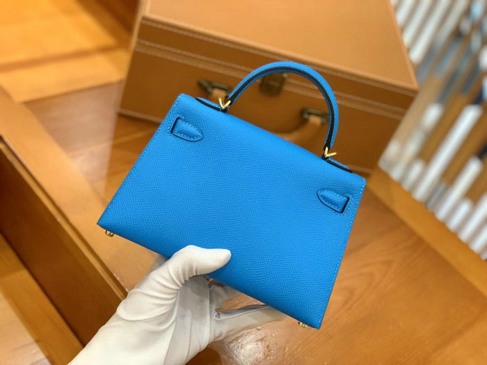 Hermes Mini Kelly II Bag Blue Hydra H82401