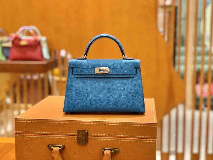 Hermes Mini Kelly II Bag Blue Zanzibar H82401