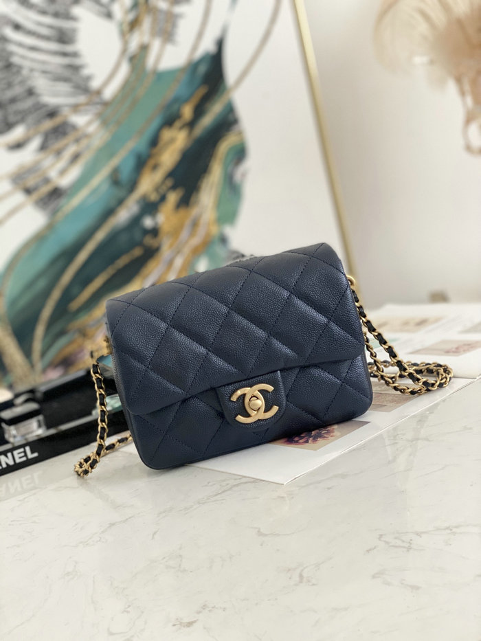 Small Chanel Grained Calfskin Bag Shiny Blue AS2855