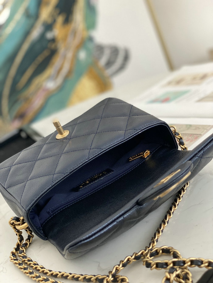 Small Chanel Grained Calfskin Bag Shiny Blue AS2855