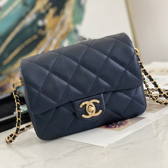 Small Chanel Grained Calfskin Bag Shiny Blue AS2855