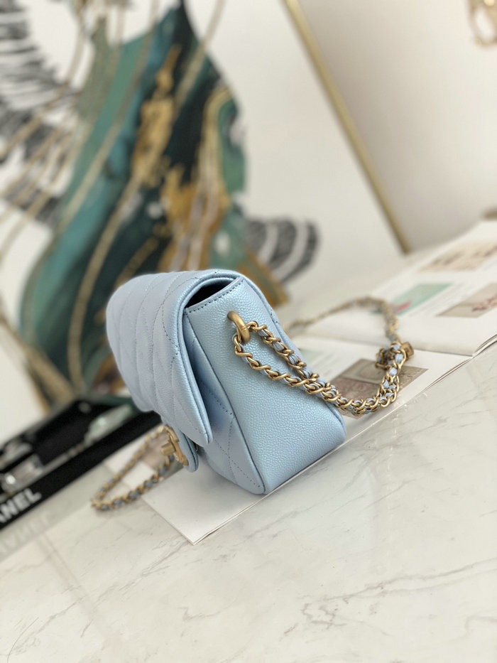 Small Chanel Grained Calfskin Bag Shiny Skyblue AS2855