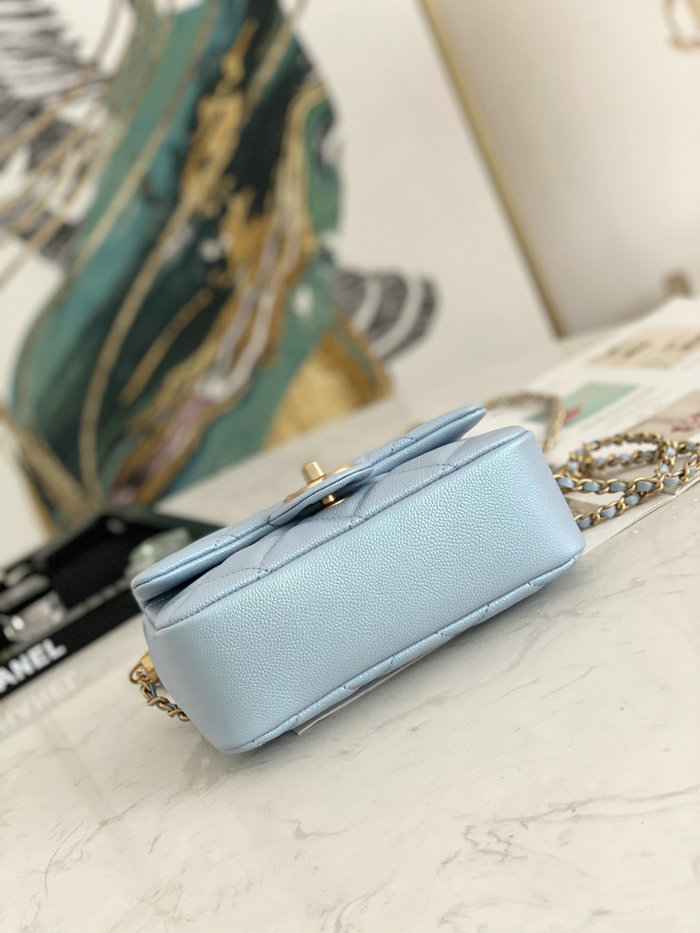 Small Chanel Grained Calfskin Bag Shiny Skyblue AS2855