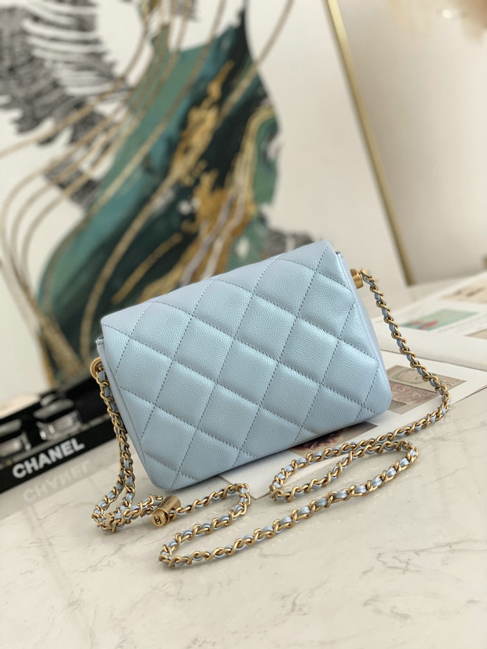 Small Chanel Grained Calfskin Bag Shiny Skyblue AS2855