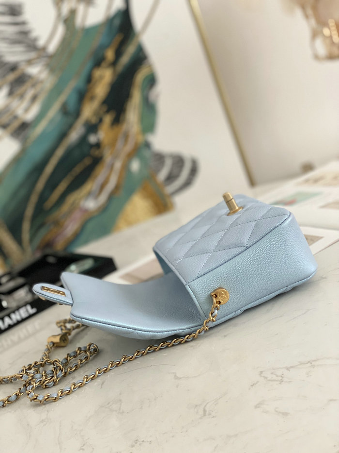 Small Chanel Grained Calfskin Bag Shiny Skyblue AS2855