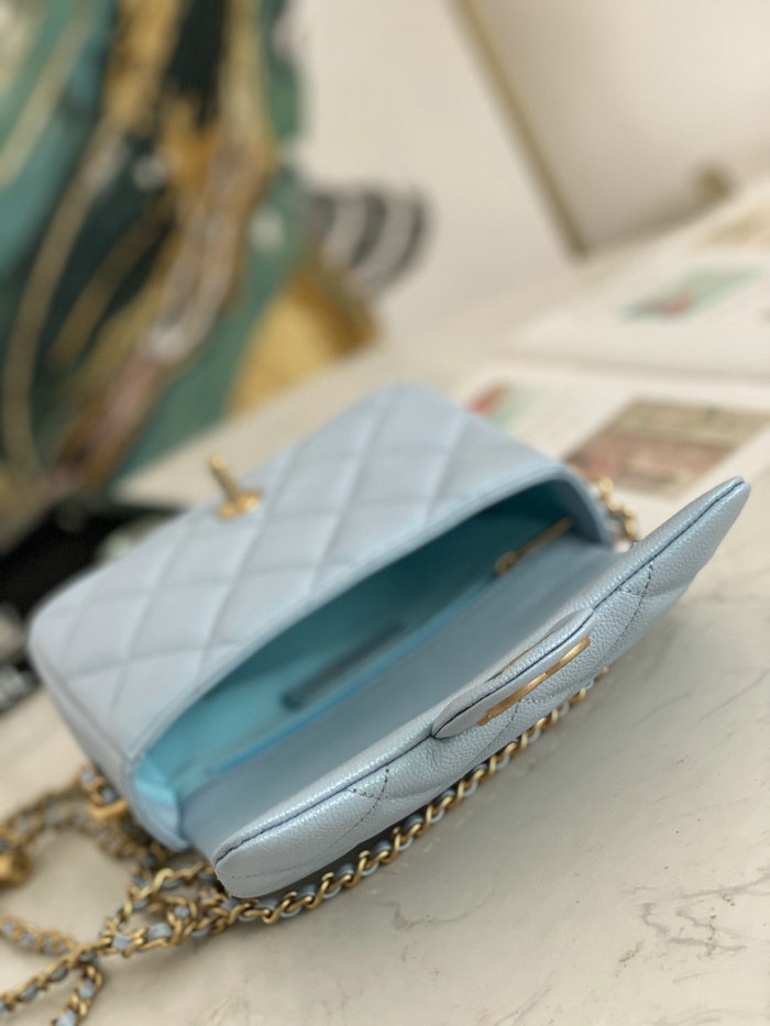 Small Chanel Grained Calfskin Bag Shiny Skyblue AS2855