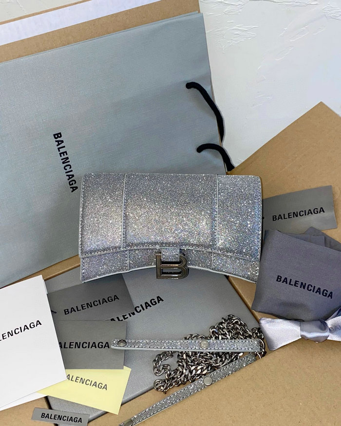 Balenciaga Hourglass XS Wallet On Chain Silver 656050