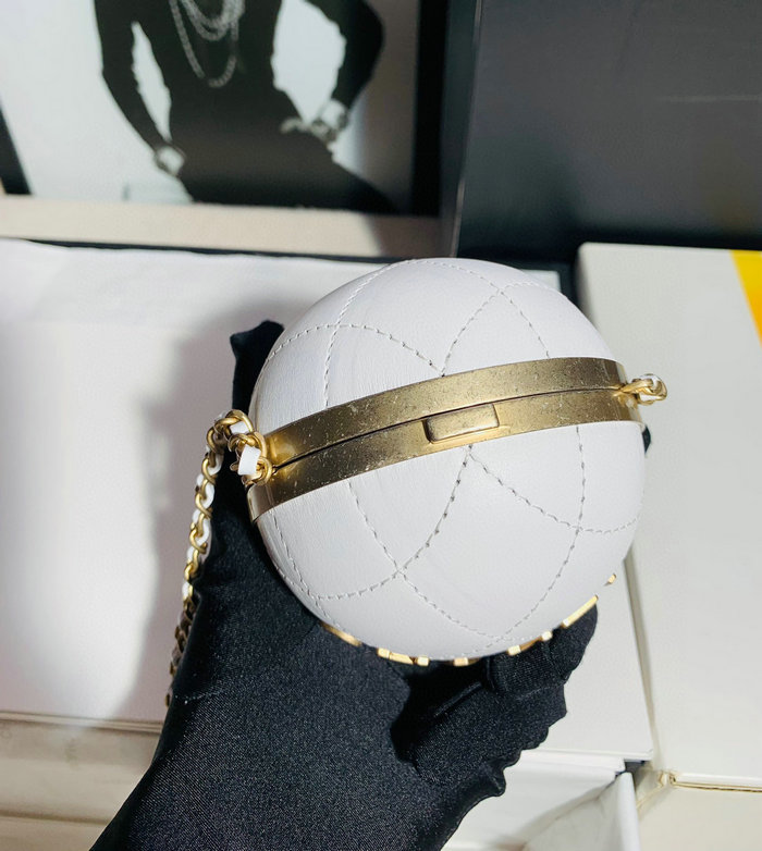 Chanel Lambskin Sphere Minaudiere White AP2895