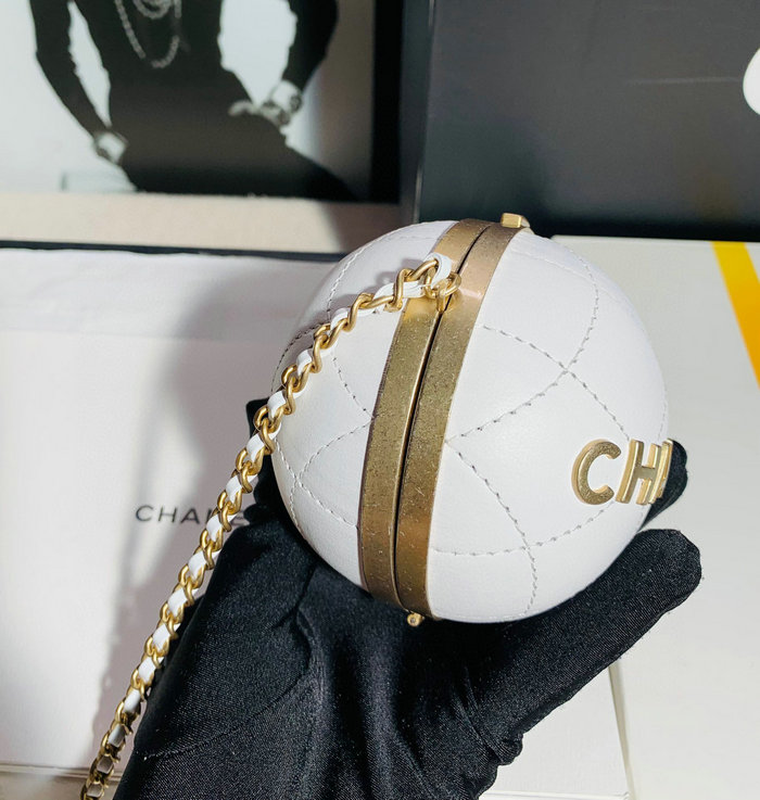 Chanel Lambskin Sphere Minaudiere White AP2895