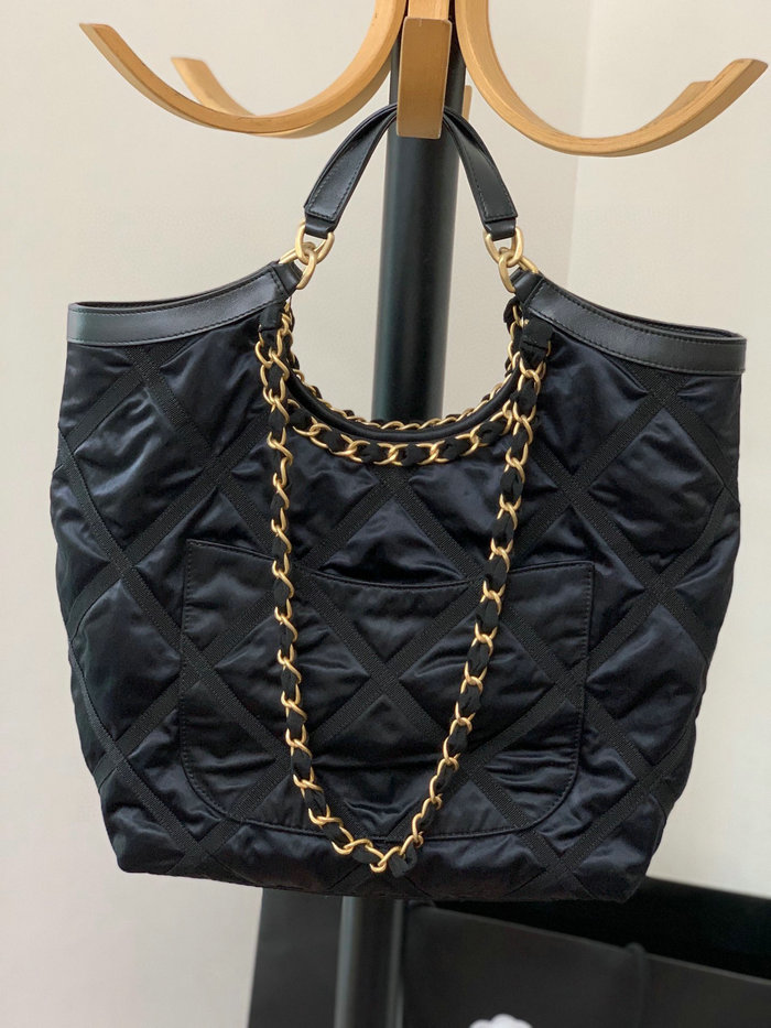 Chanel Nylon Quilted Maxi Shopping Bag Black AS2993