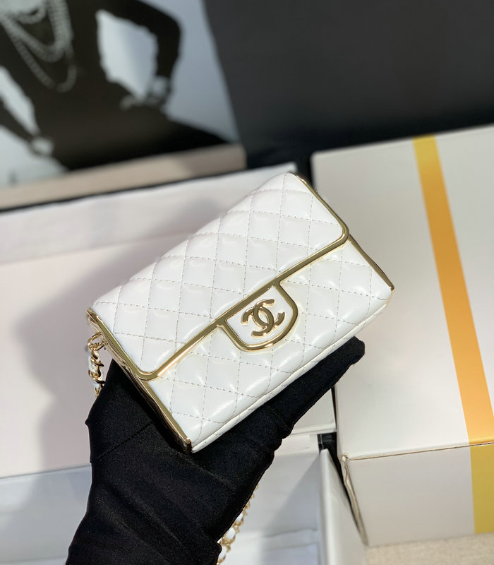 Chanel Small Evening Bag White with Gold AS3308