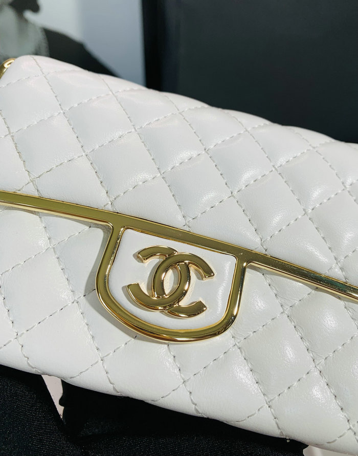 Chanel Small Evening Bag White with Gold AS3308