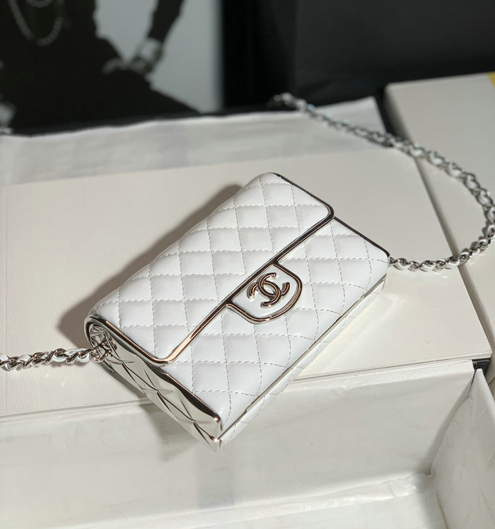 Chanel Small Evening Bag White with Silver AS3308