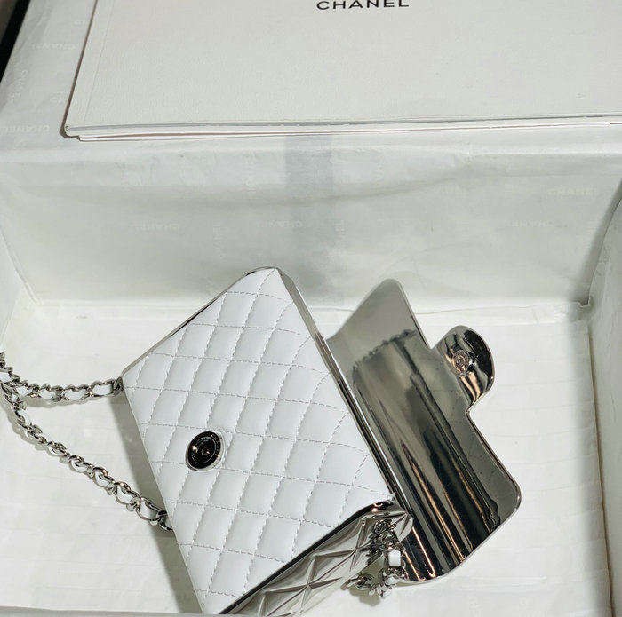 Chanel Small Evening Bag White with Silver AS3308