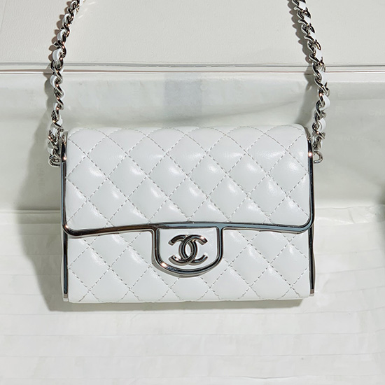 Chanel Small Evening Bag White with Silver AS3308