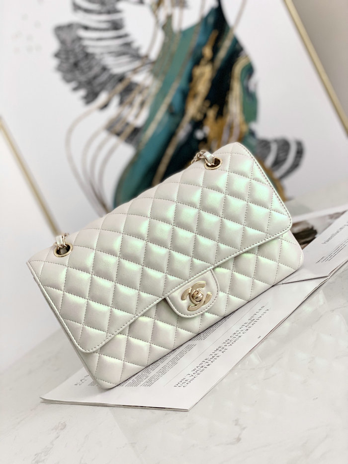 Classic Chanel Lambskin Medium Flap Bag White CF1112