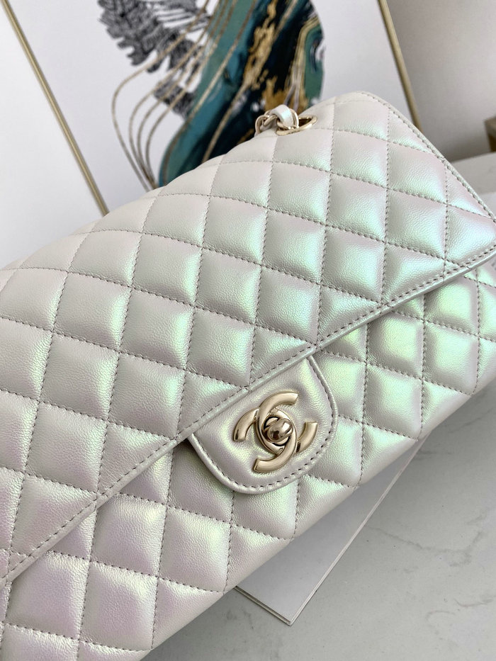 Classic Chanel Lambskin Medium Flap Bag White CF1112