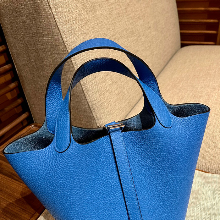 Hermes Picotin Lock 22 Tote Bag Blue Hydra H82301