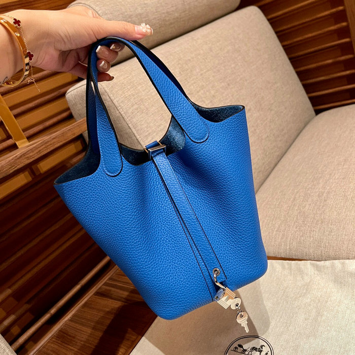 Hermes Picotin Lock 22 Tote Bag Blue Hydra H82301