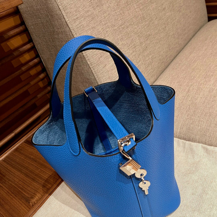 Hermes Picotin Lock 22 Tote Bag Blue Hydra H82301