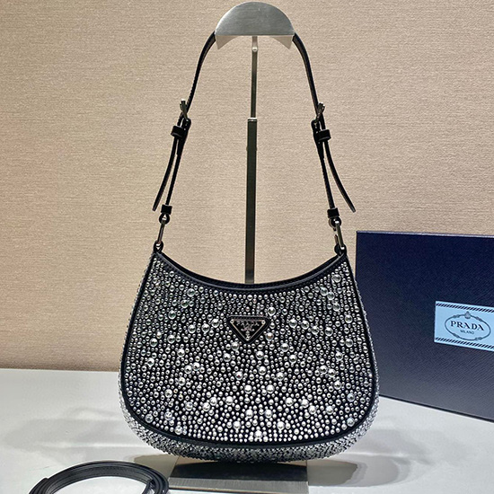 Prada Cleo satin bag with crystals Black 1BC169