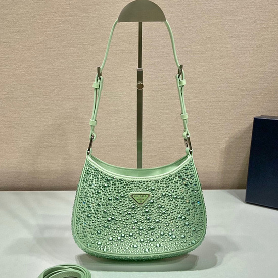 Prada Cleo satin bag with crystals Green 1BC169